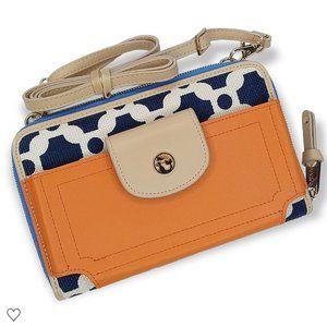 Spartina 449 May River Multi Phone Crossbody Wallet Linen Leather Orange Navy